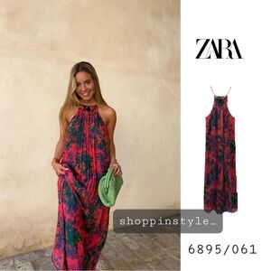 NWT ZARA Printed Beaded Midi Dress